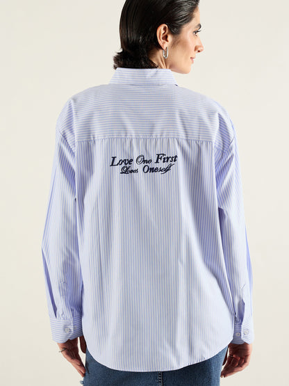 Blue & White Printed Back Relax Shirt