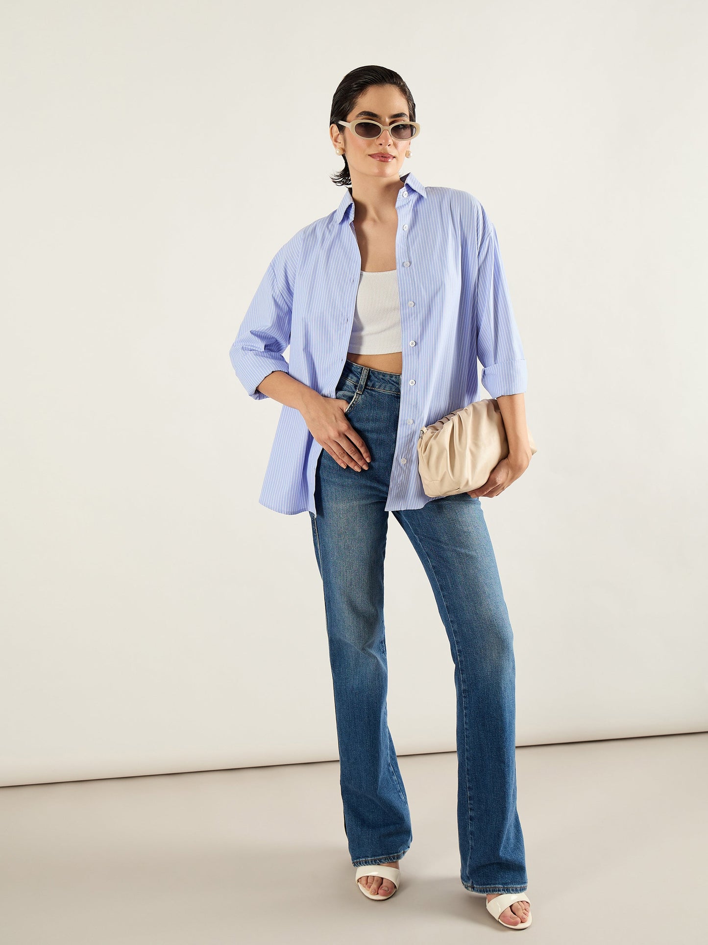 Blue & White Printed Back Relax Shirt