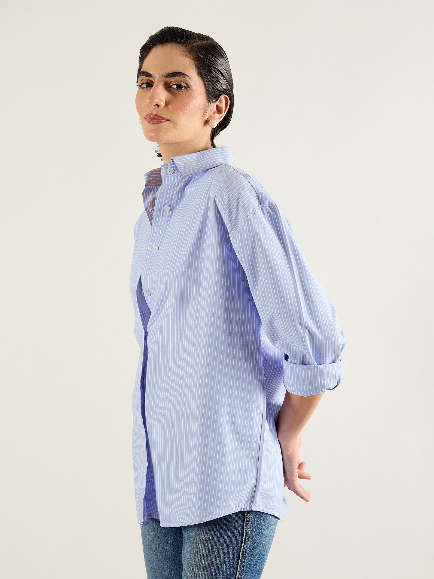 Blue & White Printed Back Relax Shirt