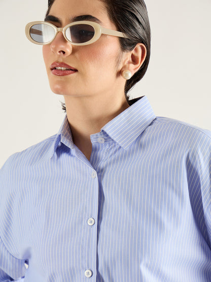 Blue & White Printed Back Relax Shirt