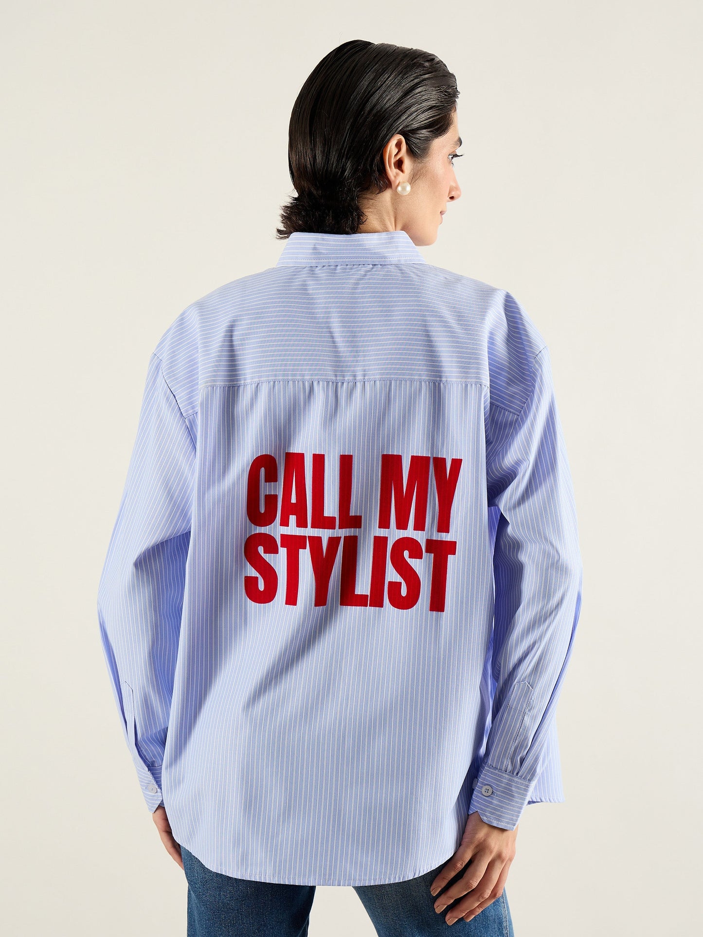 Blue & White Printed Back Relax Shirt
