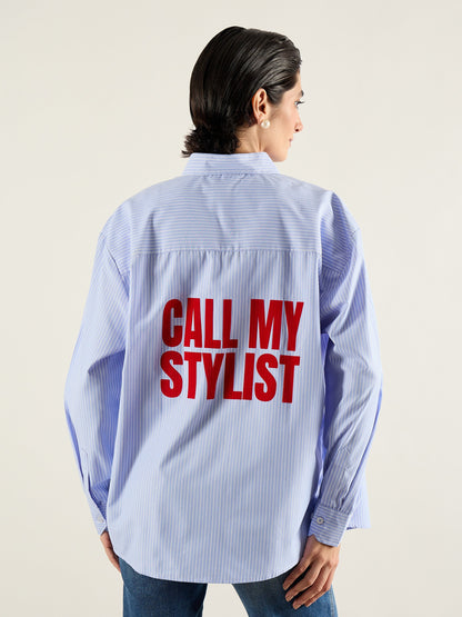 Blue & White Printed Back Relax Shirt