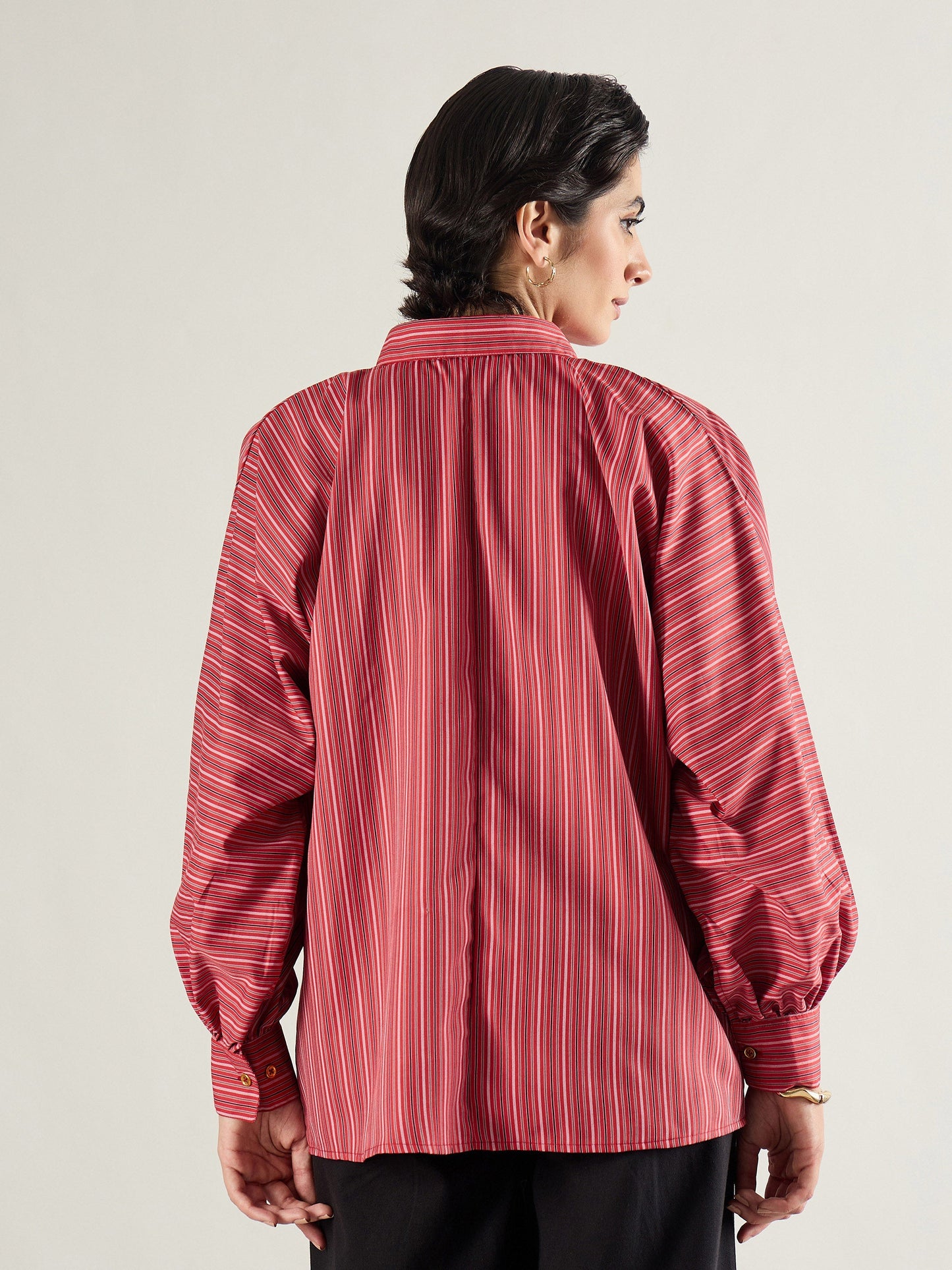 Women Red & White Stripe Oversized Shirt