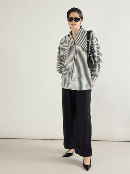 White & Black Stripe Oversized Shirt