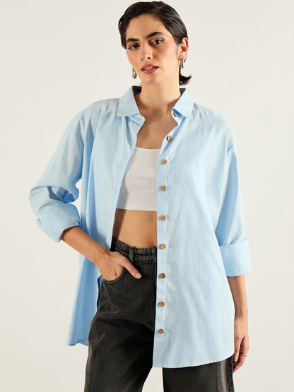 Blue & White Penny Stripes Oversized Shirt