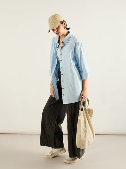 Blue & White Penny Stripes Oversized Shirt
