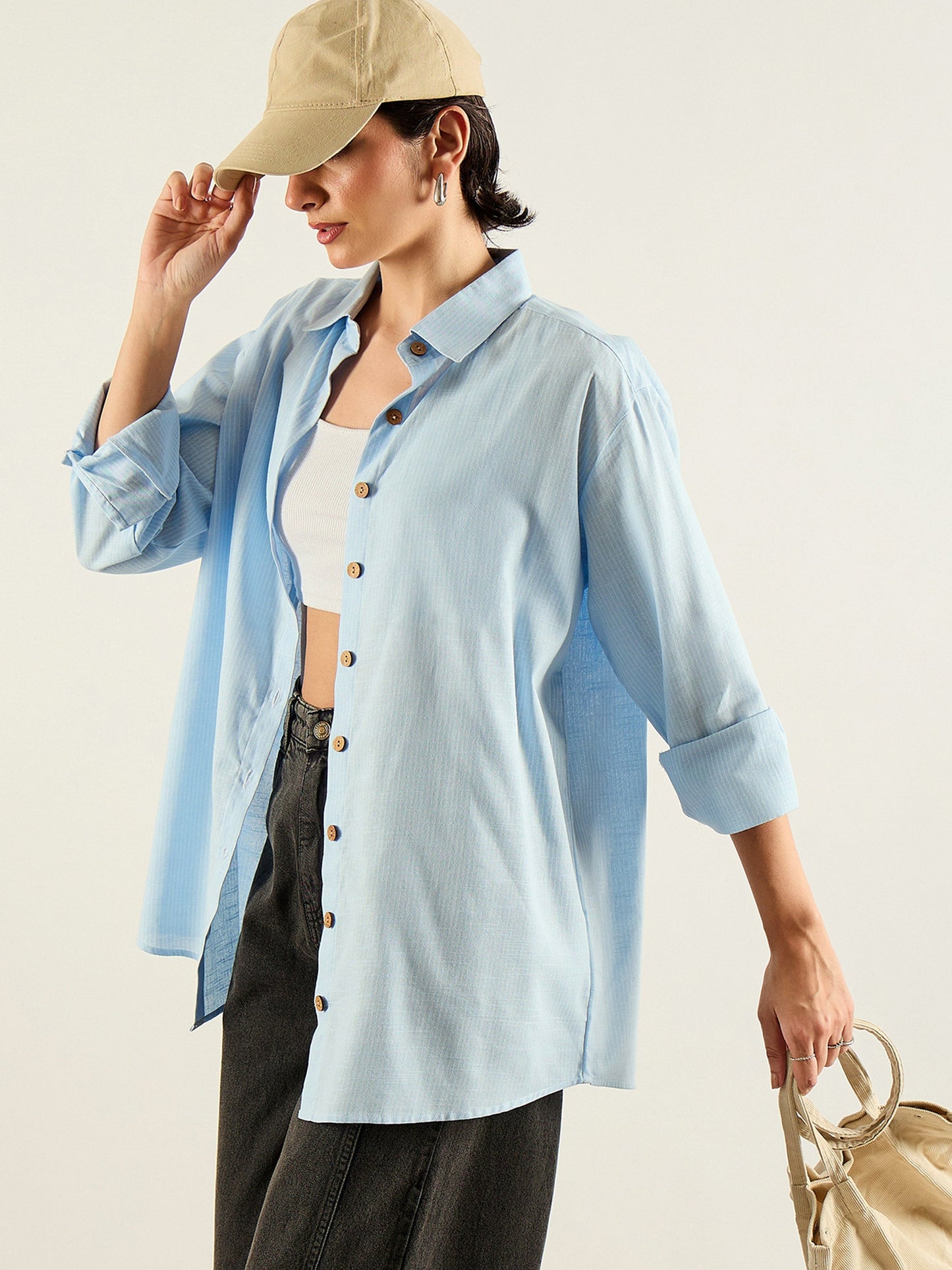 Blue & White Penny Stripes Oversized Shirt