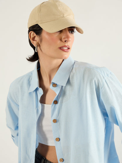 Blue & White Penny Stripes Oversized Shirt