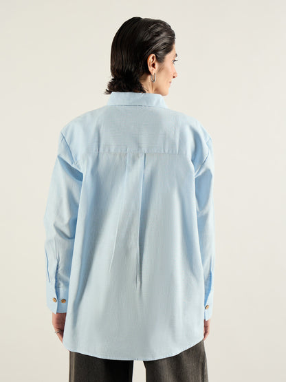 Blue & White Penny Stripes Oversized Shirt