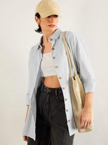 Grey & White Penny Stripes Oversized Shirt
