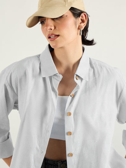 Grey & White Penny Stripes Oversized Shirt