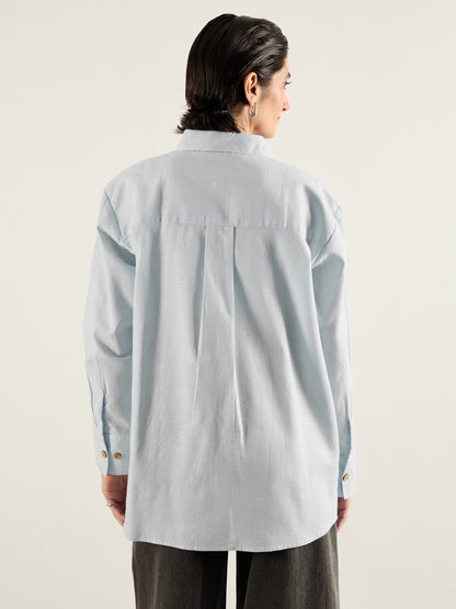 Grey & White Penny Stripes Oversized Shirt