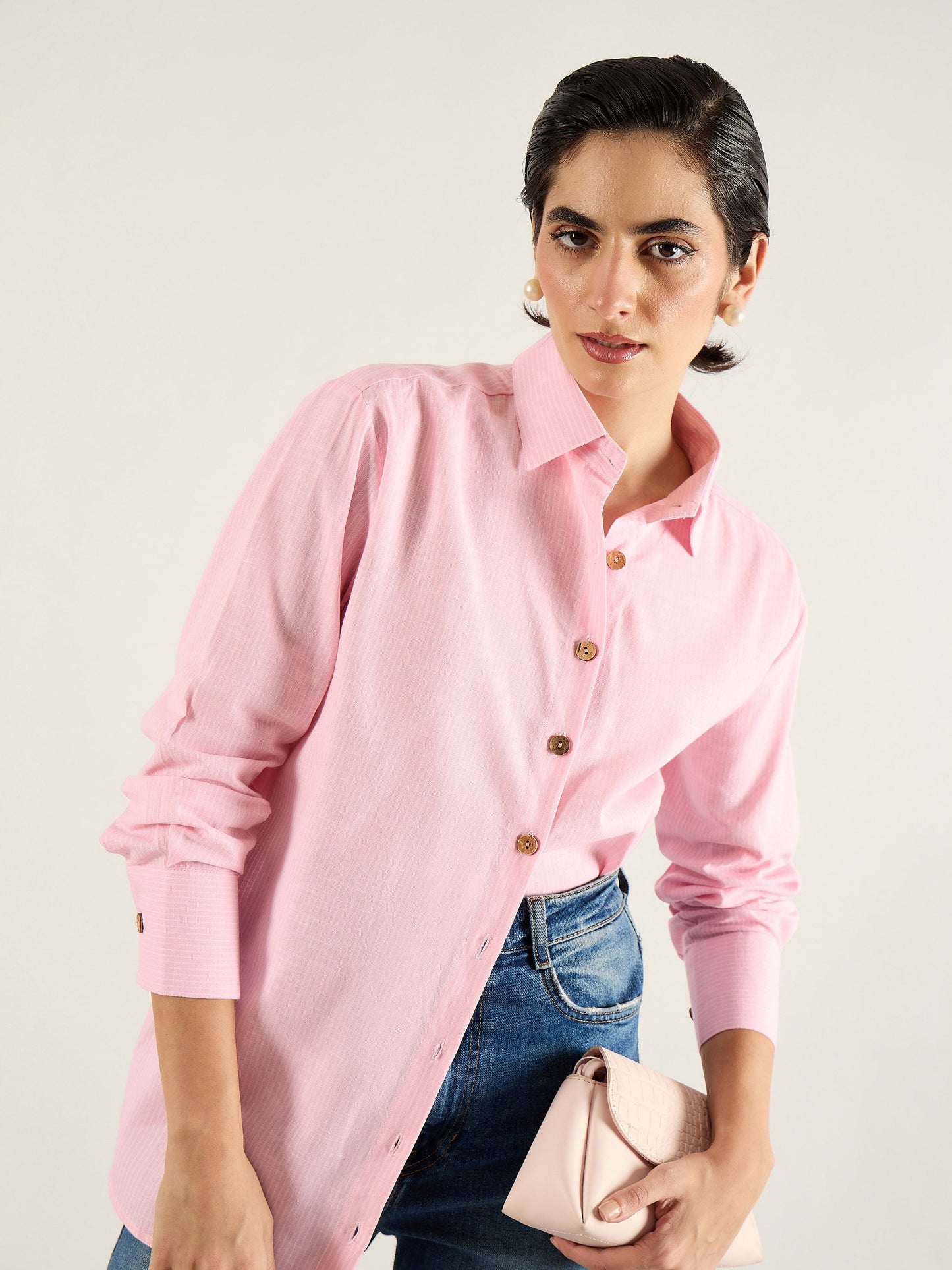 Pink & White Penny Stripe Oversized Shirt