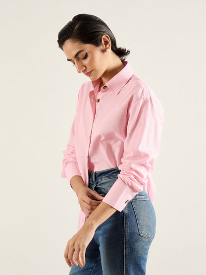 Pink & White Penny Stripe Oversized Shirt