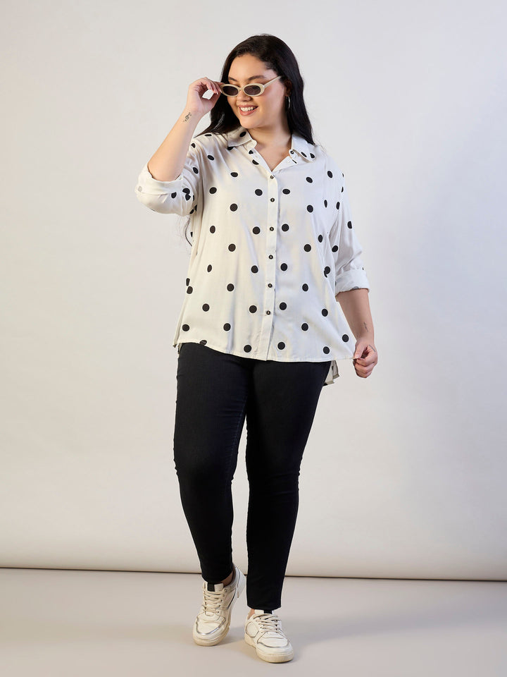 White &amp; Black Polka Dot Regular Shirt-SASSAFRAS CURVE