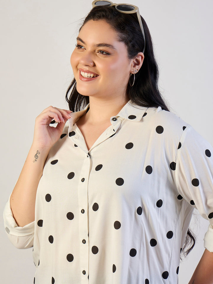 White &amp; Black Polka Dot Regular Shirt-SASSAFRAS CURVE