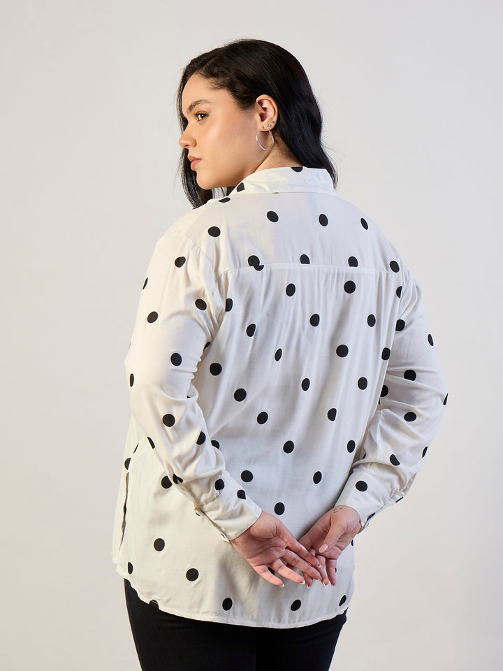 White &amp; Black Polka Dot Regular Shirt-SASSAFRAS CURVE