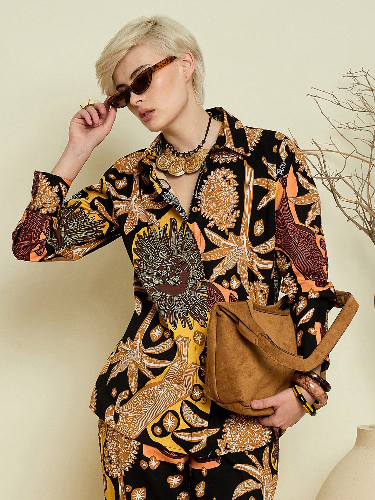 Women Black Boho Printed Regular Shirt
