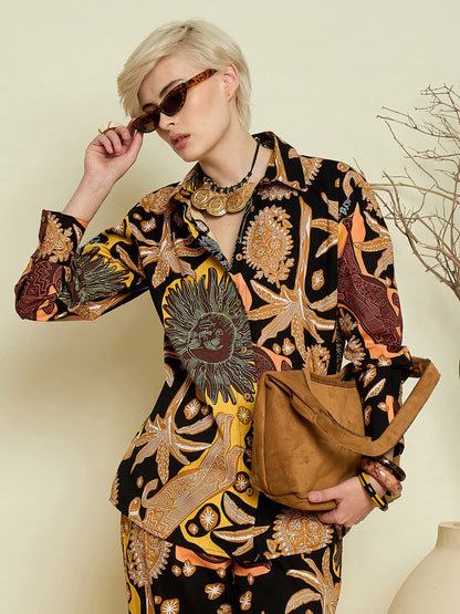 Women Black Boho Printed Regular Shirt