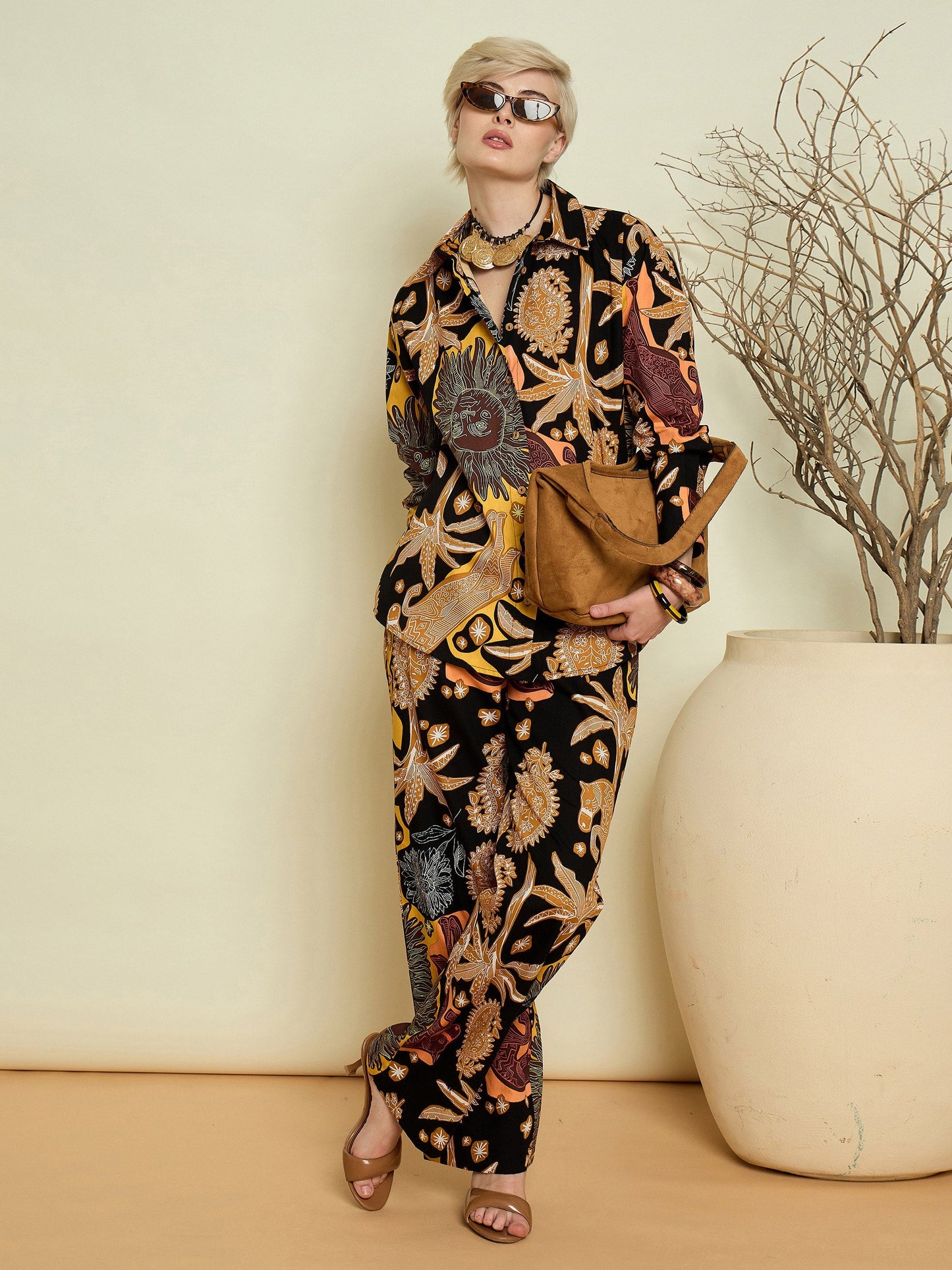 Women Black Boho Printed Regular Shirt