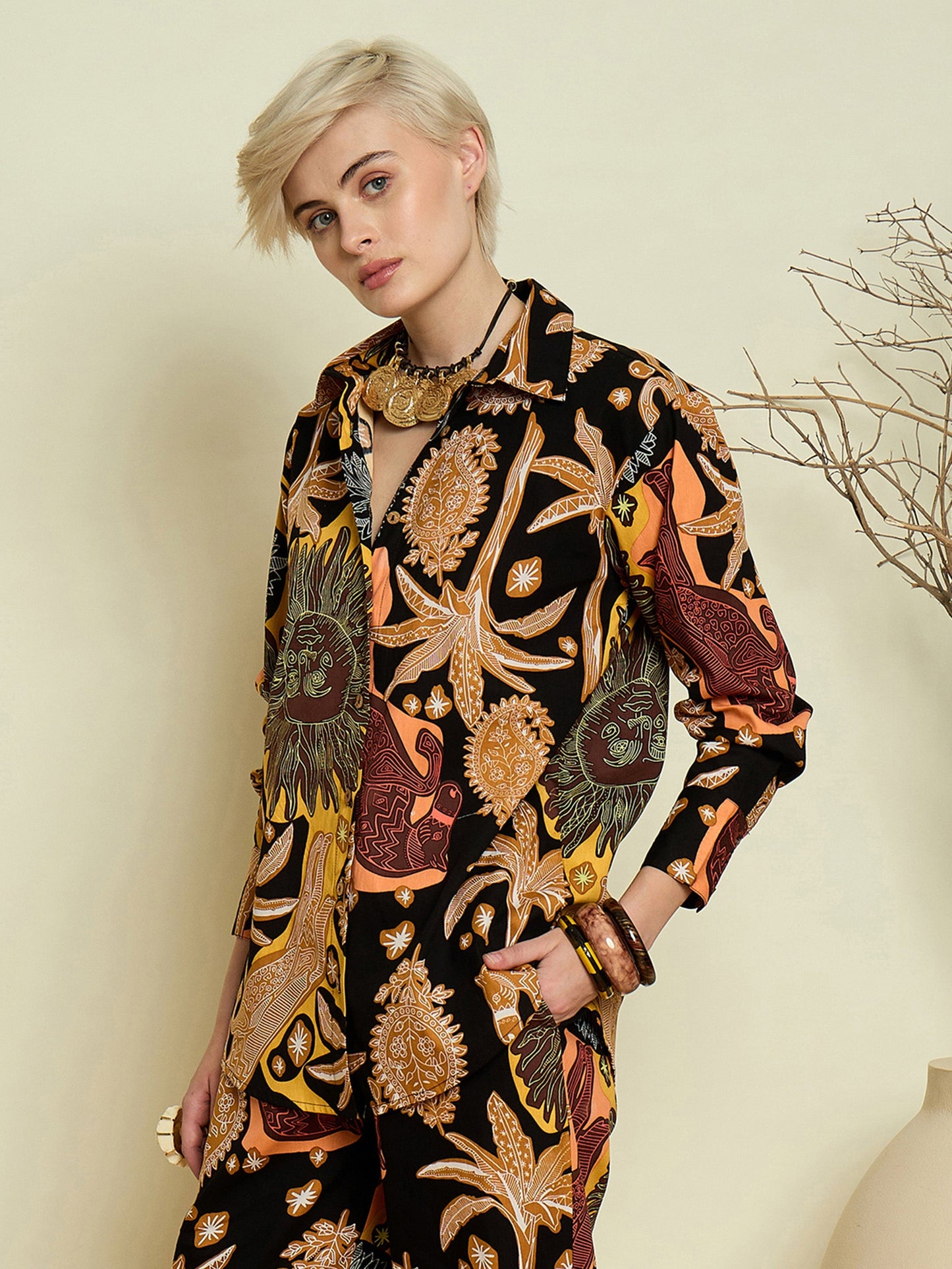 Women Black Boho Printed Regular Shirt