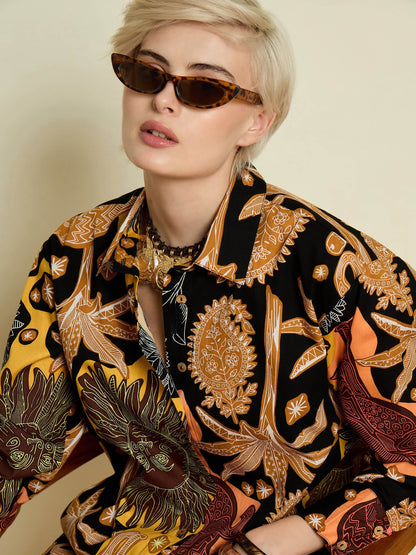 Women Black Boho Printed Regular Shirt