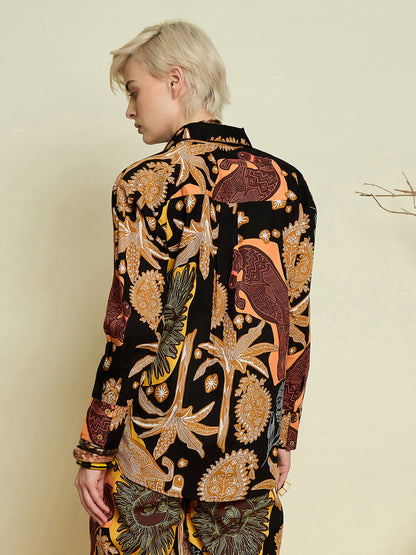 Women Black Boho Printed Regular Shirt