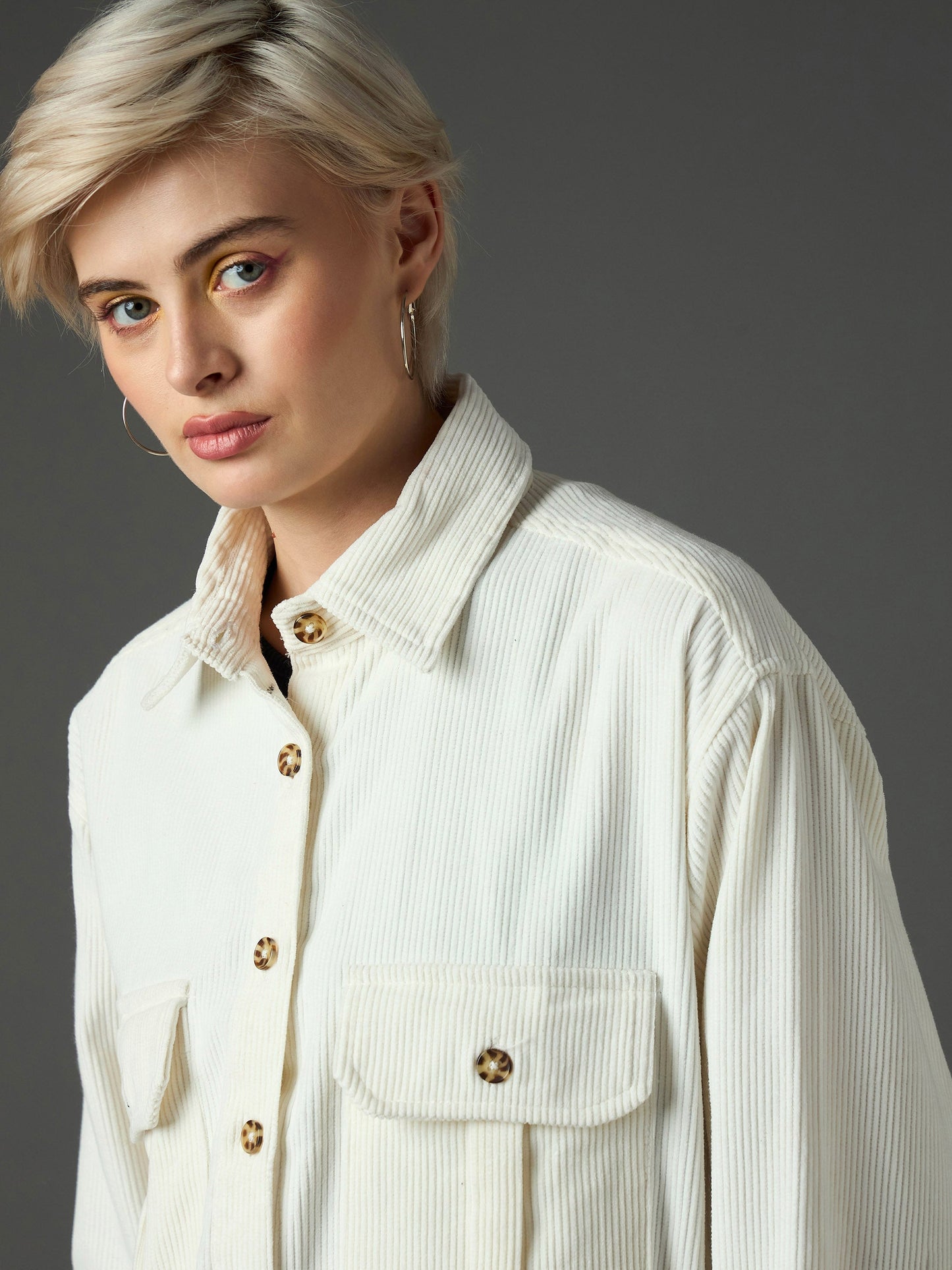 Women White Corduroy Oversized Shirt