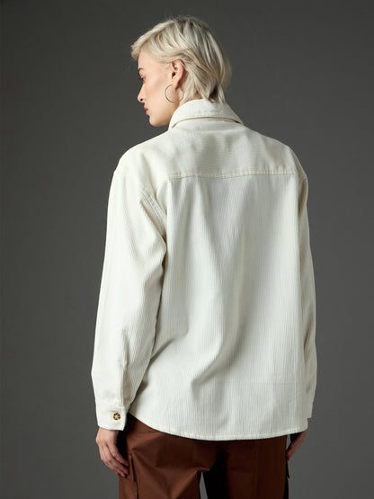 Women White Corduroy Oversized Shirt