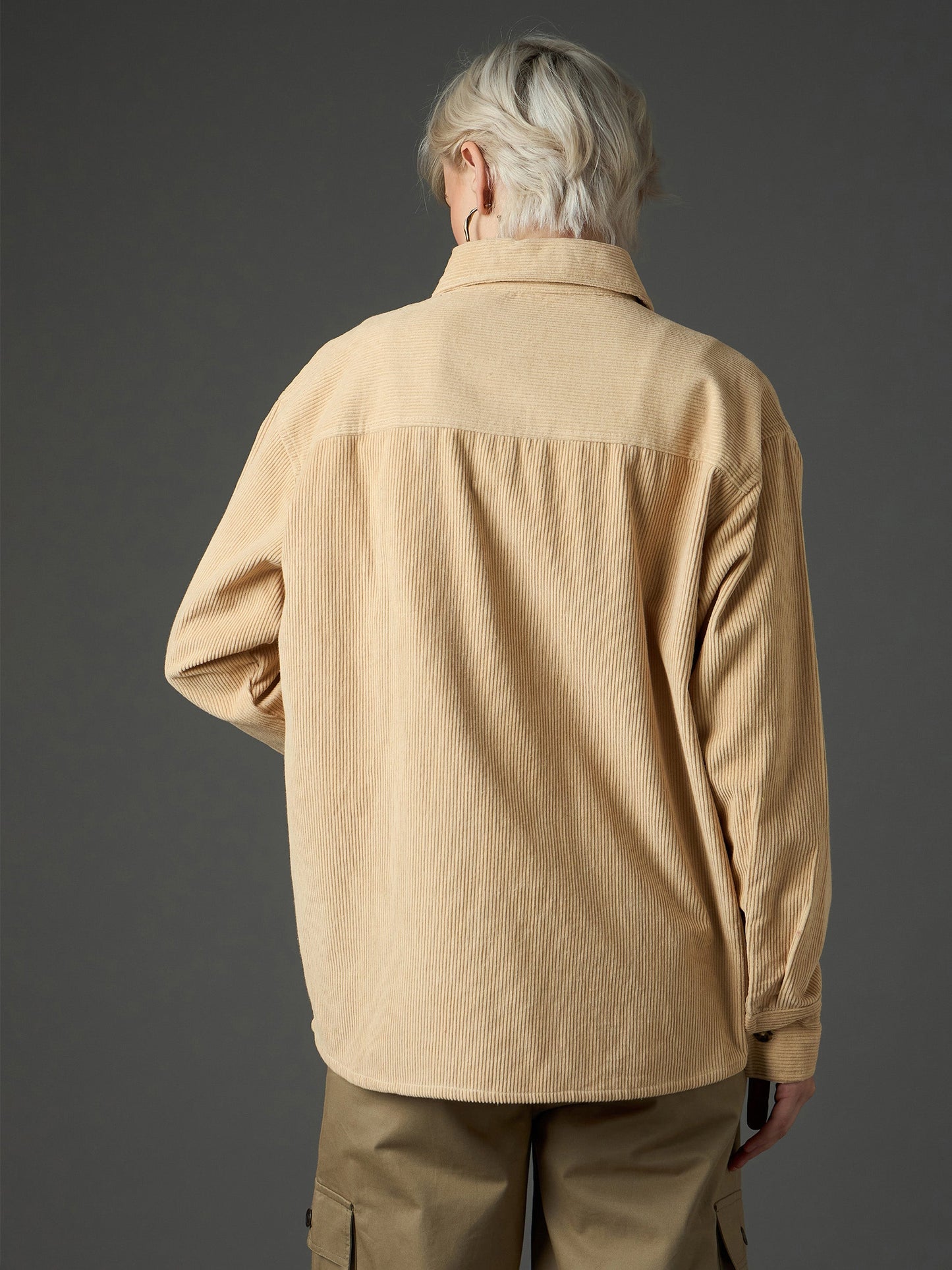 Women Light Beige Corduroy Oversized Shirt