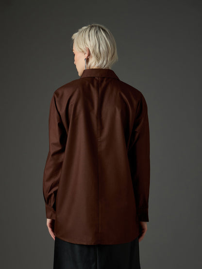 Women Coffee Brown Shoulder Patch Regular Shirt