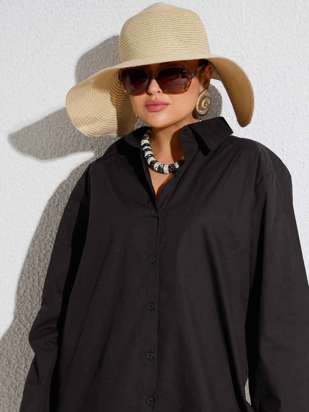 Women Black Poplin Full Sleeves Oversize Shirt