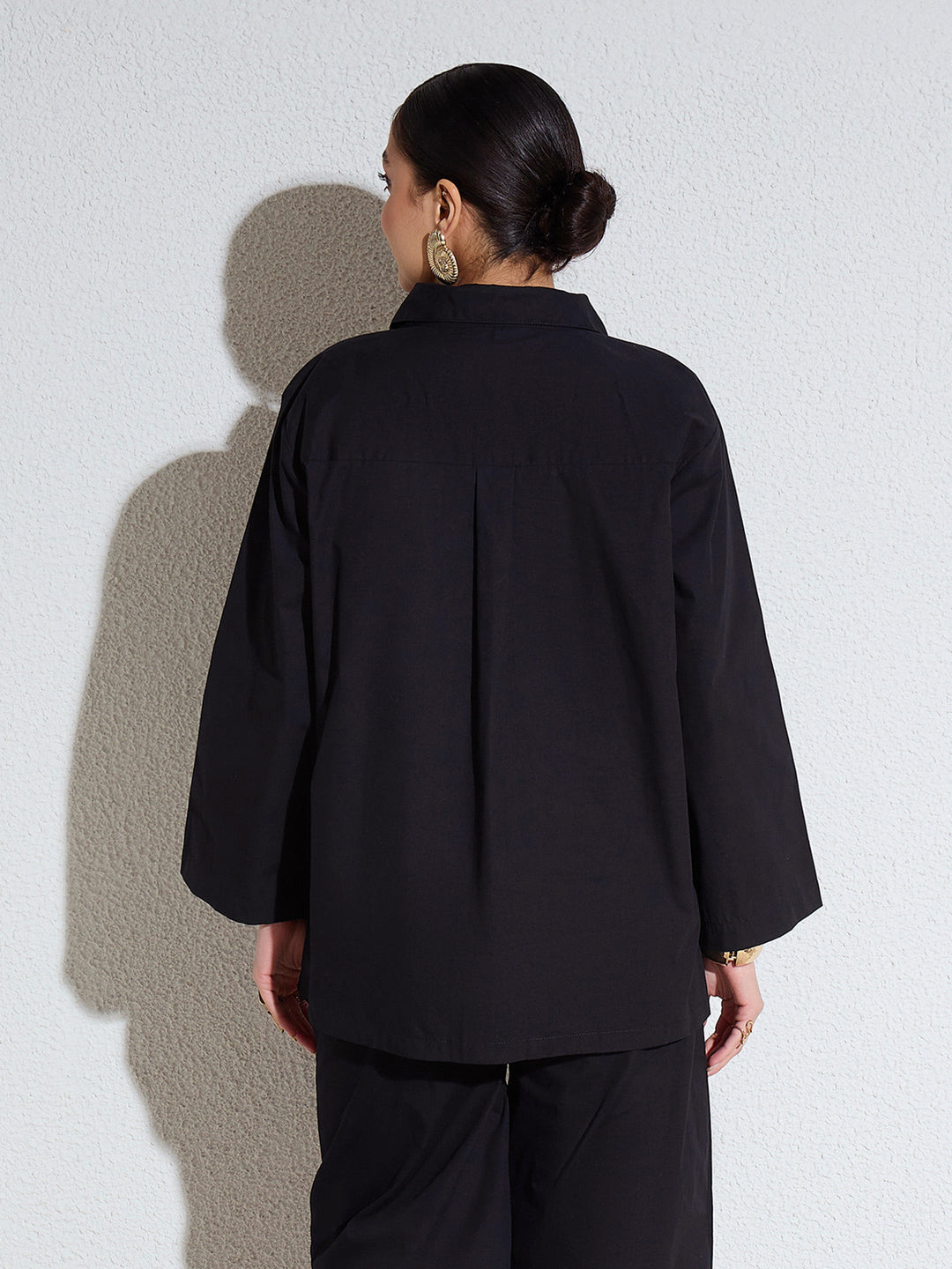 Women Black Poplin Full Sleeves Oversize Shirt