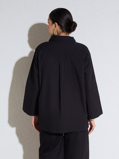 Women Black Poplin Full Sleeves Oversize Shirt