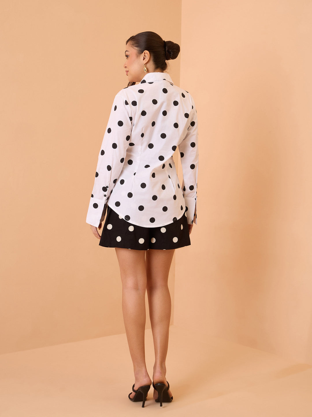 Women White &amp; Black Big Polka Slim Fit Shirt