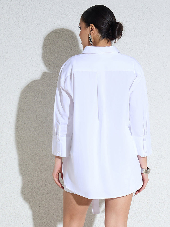 Women White Poplin Embellishment Oversize Shirt