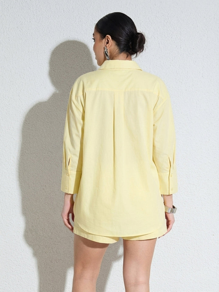 Women Yellow Poplin Embellishment Oversize shirt
