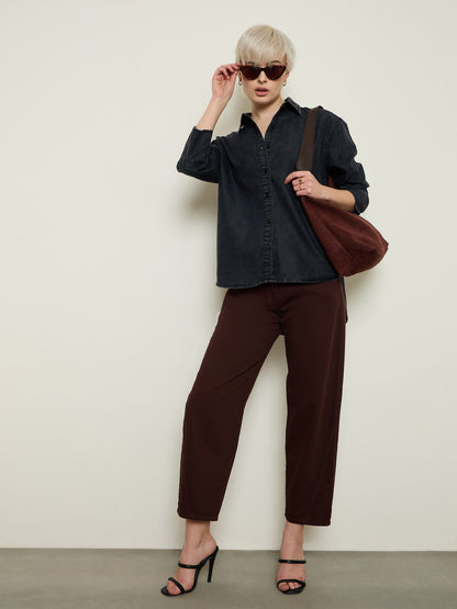 Black Wash Tencel High-Low Oversized Shirt