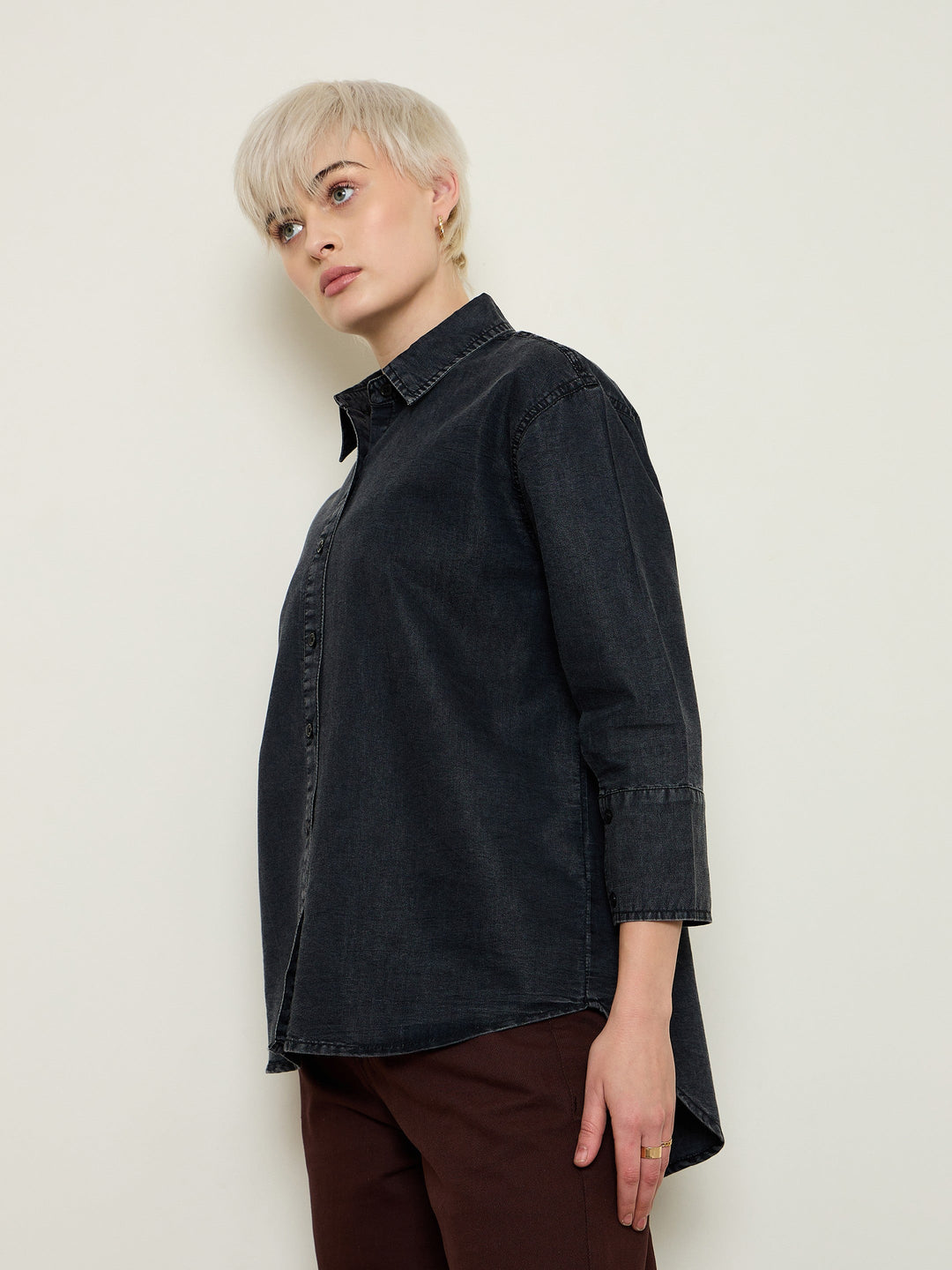Black Wash Tencel High-Low Oversized Shirt