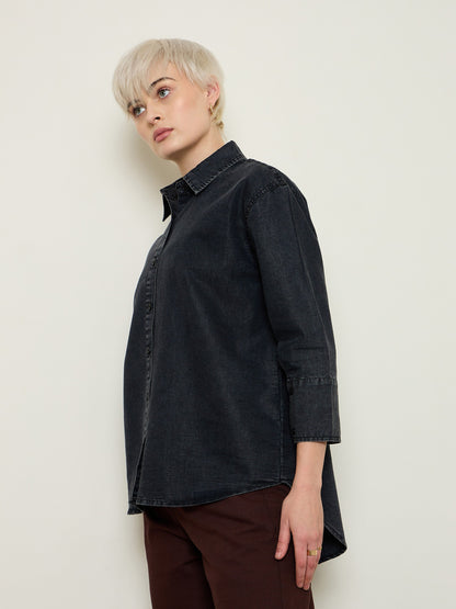 Black Wash Tencel High-Low Oversized Shirt
