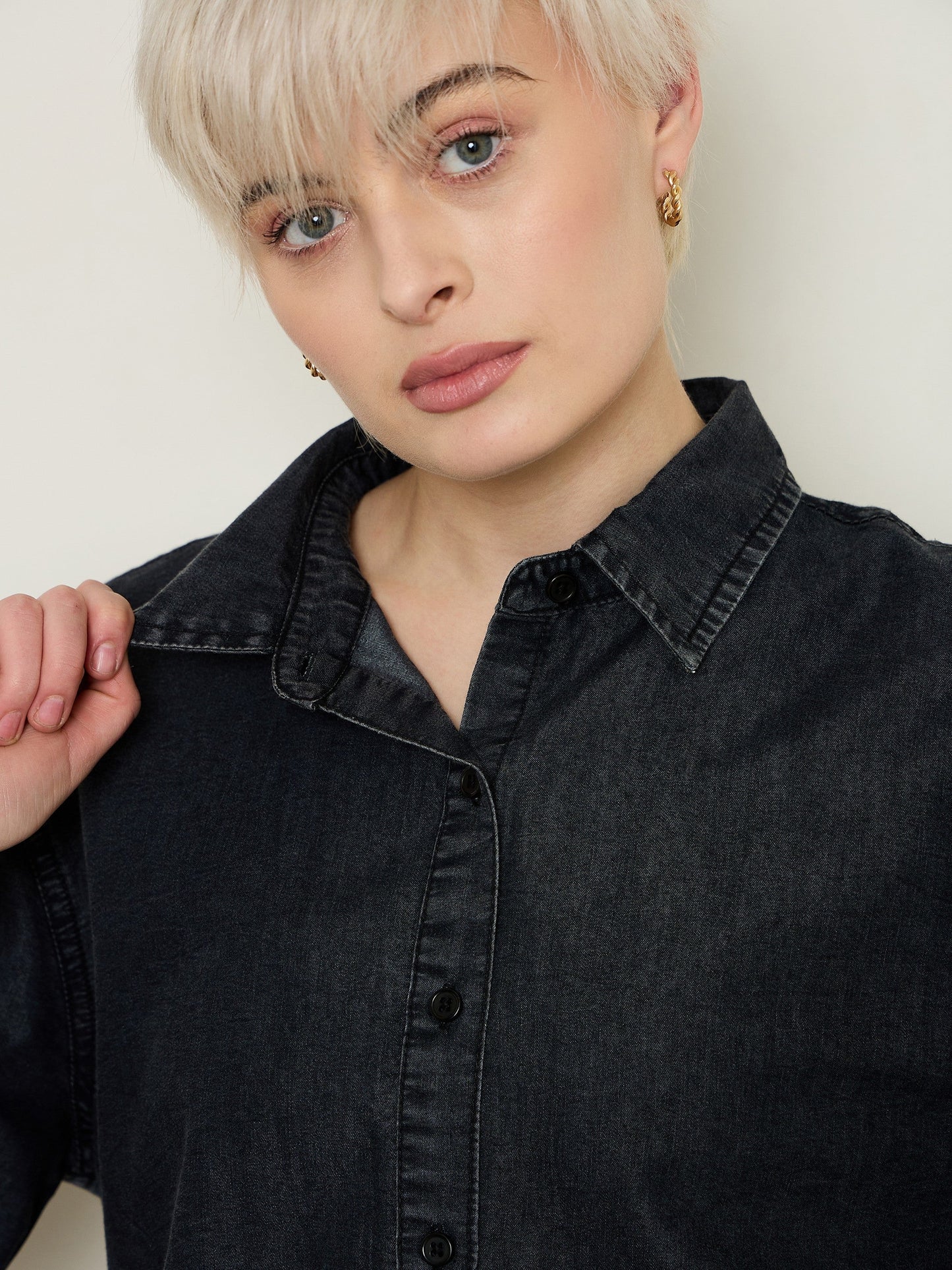 Black Wash Tencel High-Low Oversized Shirt
