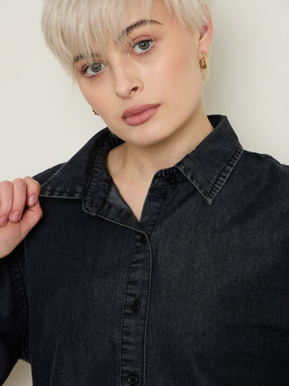 Black Wash Tencel High-Low Oversized Shirt