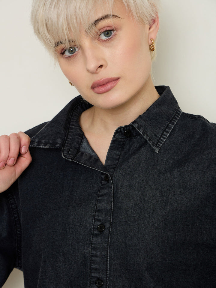 Black Wash Tencel High-Low Oversized Shirt