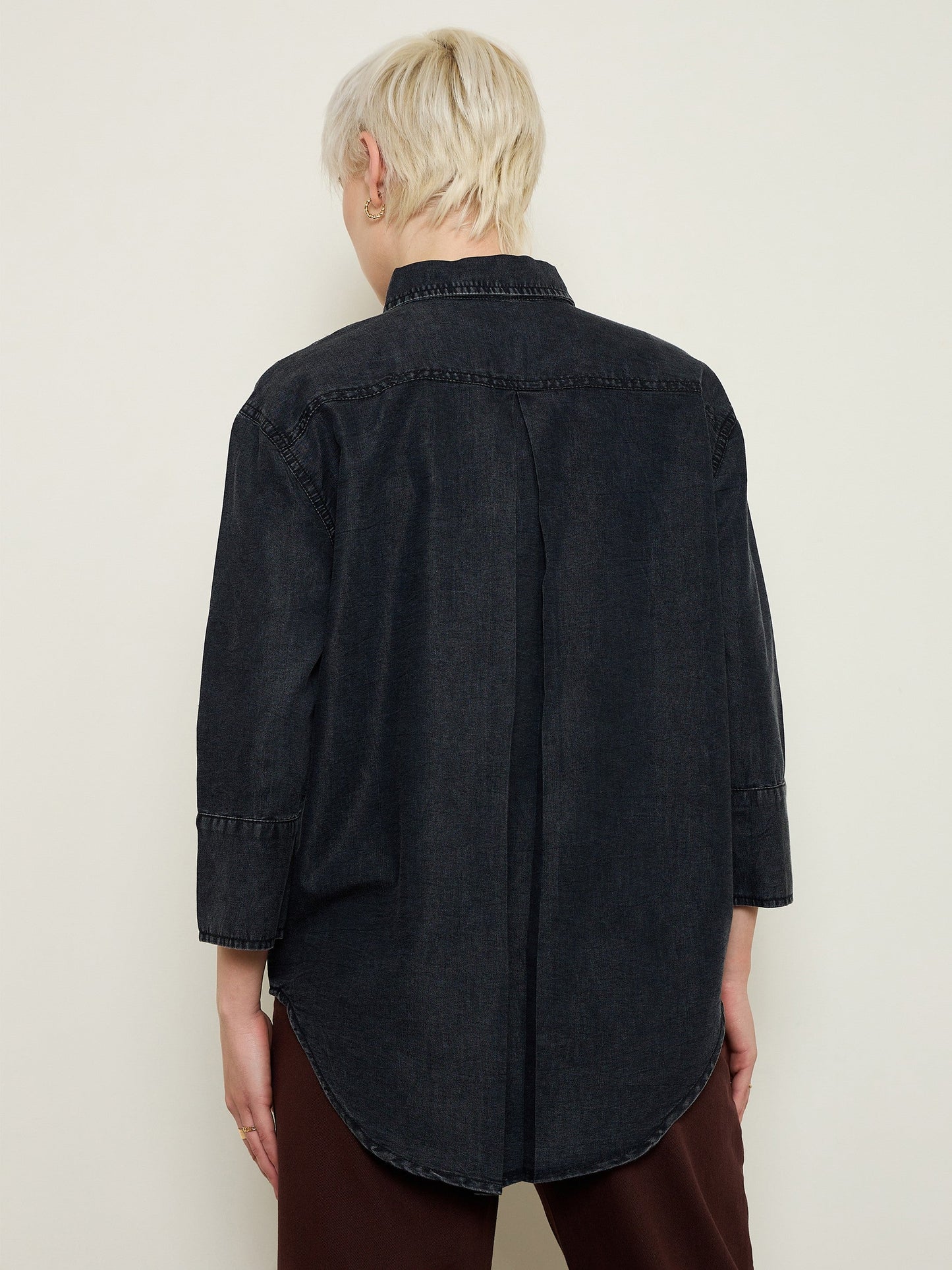 Black Wash Tencel High-Low Oversized Shirt