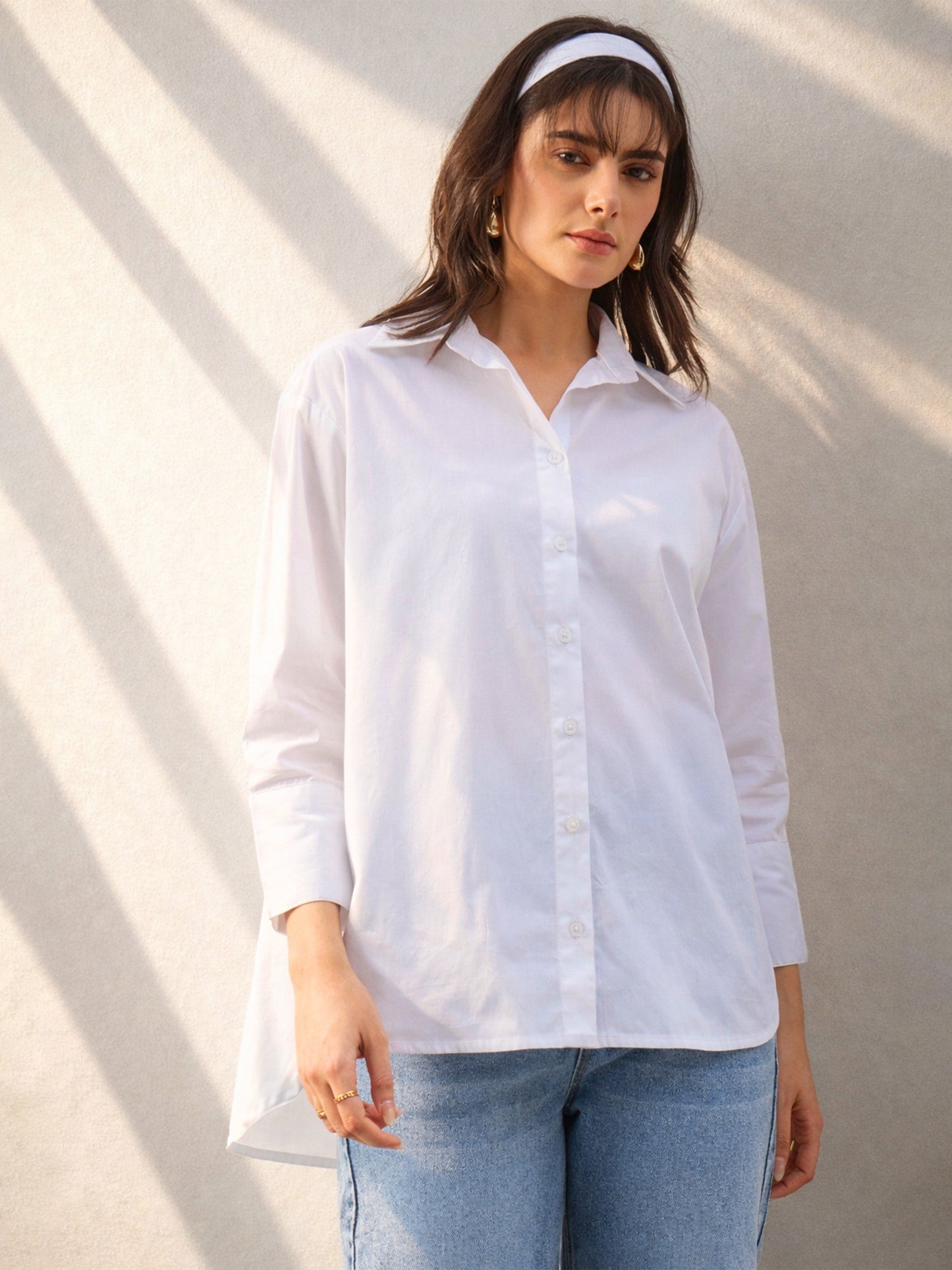White High-Low Oversized Boxy Poplin Shirt