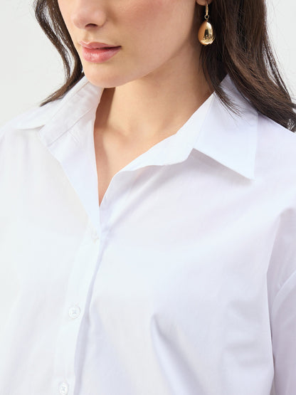 White High-Low Oversized Boxy Poplin Shirt
