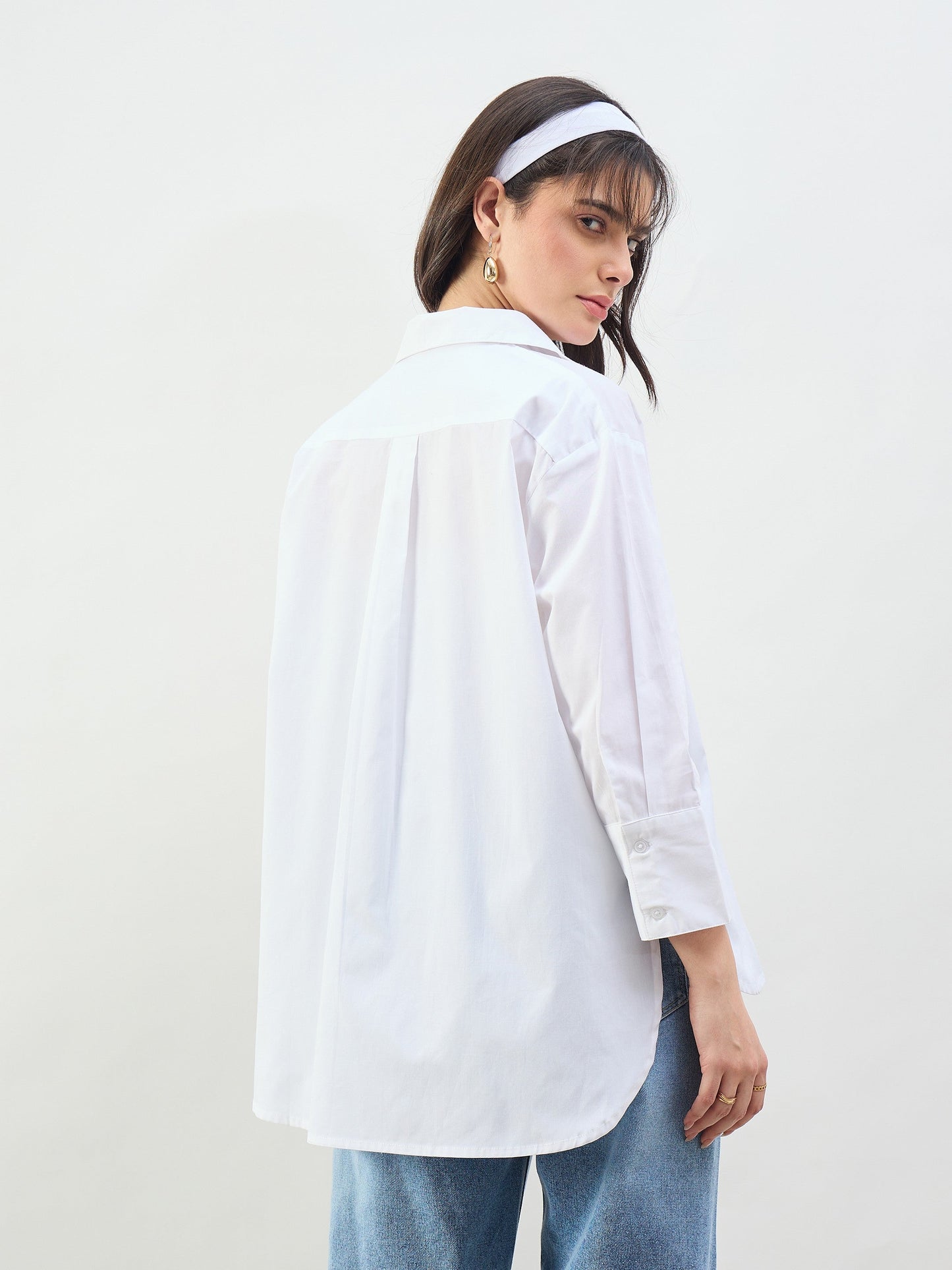 White High-Low Oversized Boxy Poplin Shirt