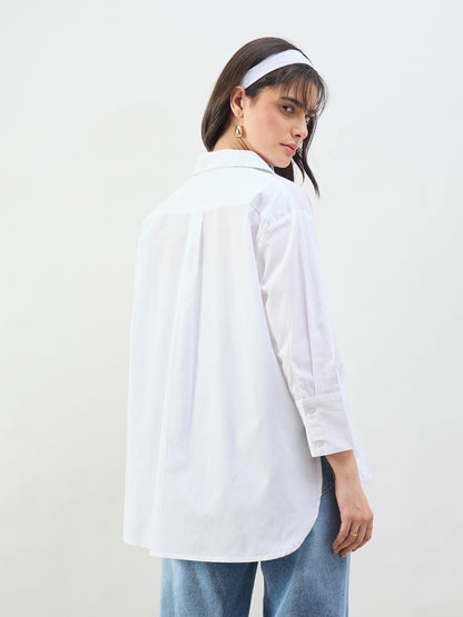 White High-Low Oversized Boxy Poplin Shirt