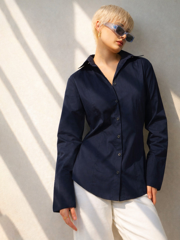 Women Navy Slim Fit Poplin Shirt