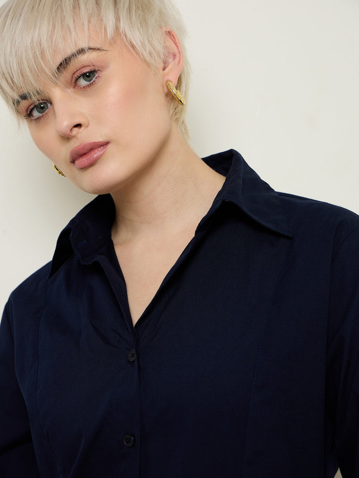 Women Navy Slim Fit Poplin Shirt